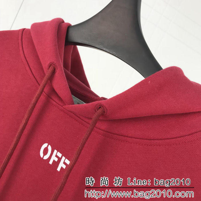 OFF white18ss 酒紅色箭頭 基礎連帽衛衣 情侶款 ydi1107